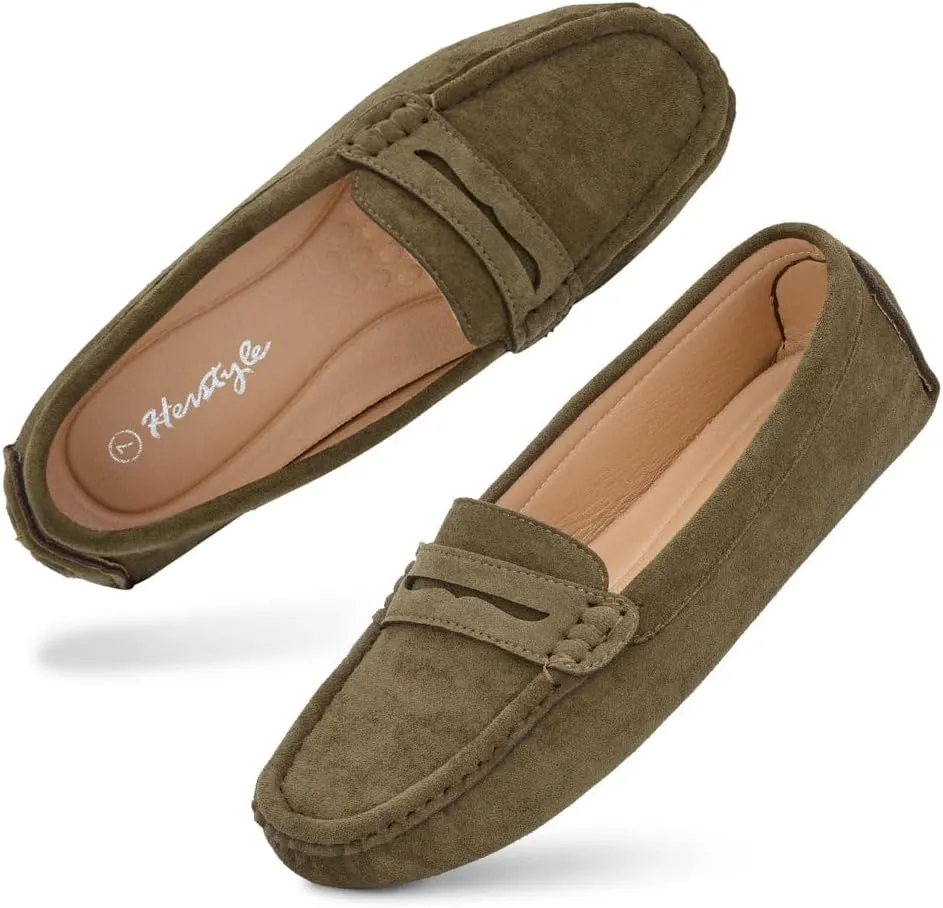 Herstyle Women's Penny Loafers, Slip On Flats for Business & Work, Comfortable Driving Moccasins with Cushioned Footbed, Lightweight Dressy Shoes for Women (Trendy 2025)