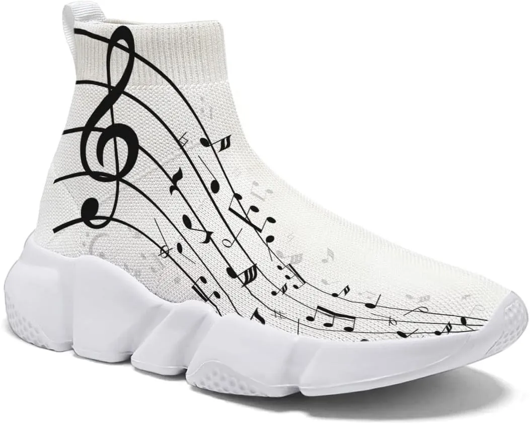 Hetios Men’s Athletic Running Shoes Slip on Casual Tennis Sports Shoes Musical Notes Mesh Sneakers for Womens Fashion Graffiti Painted Shoes