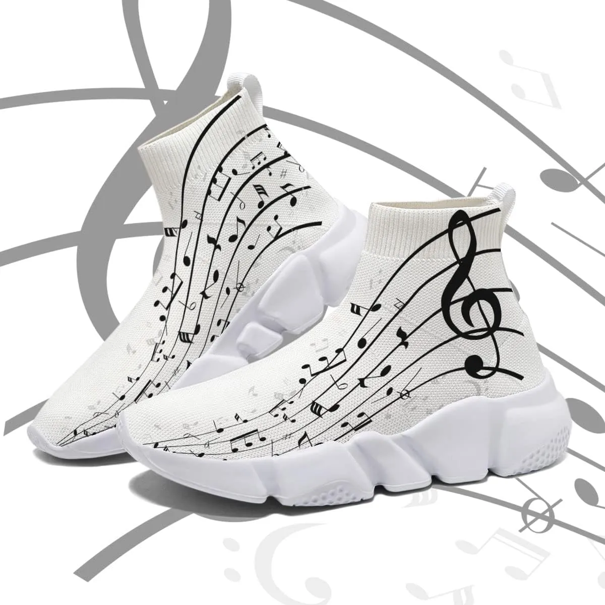 Hetios Men’s Athletic Running Shoes Slip on Casual Tennis Sports Shoes Musical Notes Mesh Sneakers for Womens Fashion Graffiti Painted Shoes