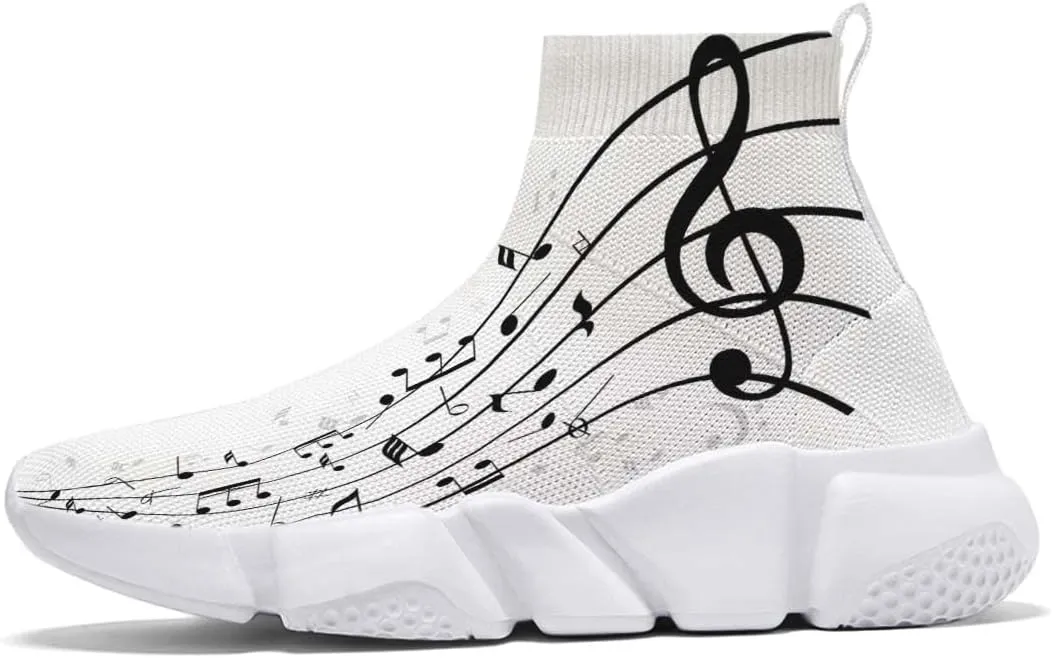 Hetios Men’s Athletic Running Shoes Slip on Casual Tennis Sports Shoes Musical Notes Mesh Sneakers for Womens Fashion Graffiti Painted Shoes