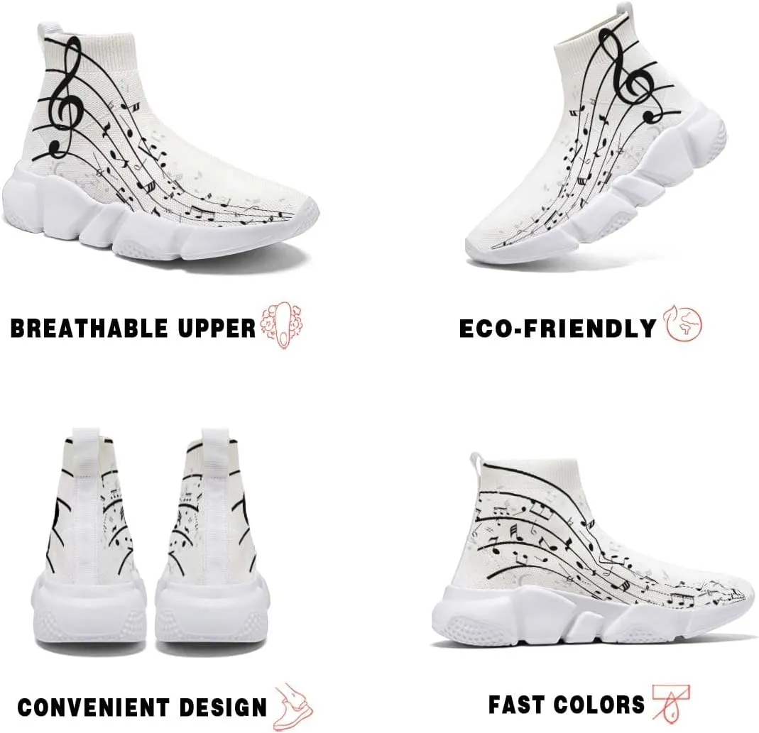 Hetios Men’s Athletic Running Shoes Slip on Casual Tennis Sports Shoes Musical Notes Mesh Sneakers for Womens Fashion Graffiti Painted Shoes