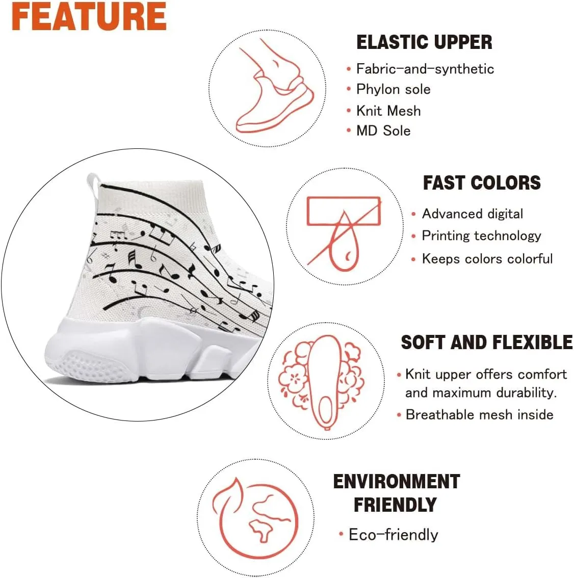Hetios Men’s Athletic Running Shoes Slip on Casual Tennis Sports Shoes Musical Notes Mesh Sneakers for Womens Fashion Graffiti Painted Shoes