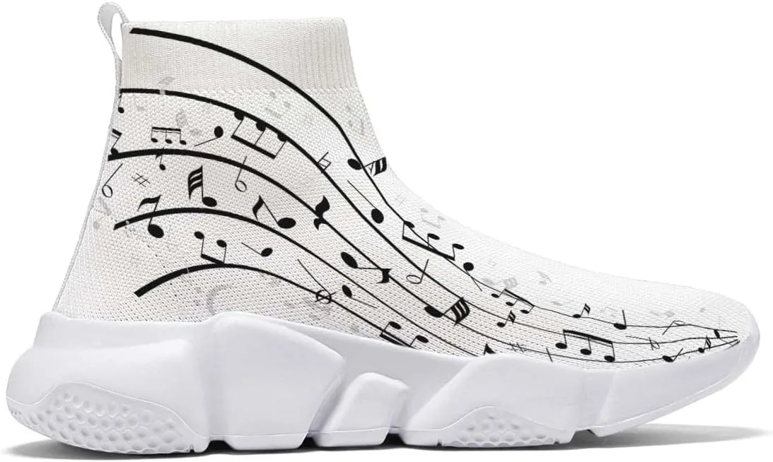 Hetios Men’s Athletic Running Shoes Slip on Casual Tennis Sports Shoes Musical Notes Mesh Sneakers for Womens Fashion Graffiti Painted Shoes