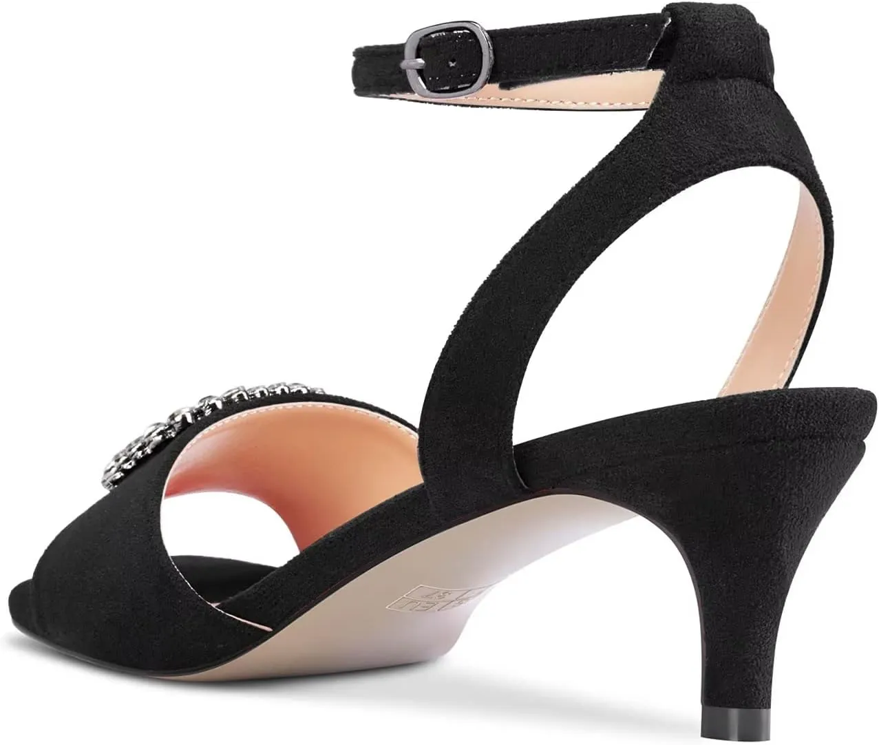 HEUIVZAR Mid Kitten Heel Peep Open Toe Pumps Ankle Strap Buckle Rhinestone Crystal Wedding Cute 2.0 Inches Heels
