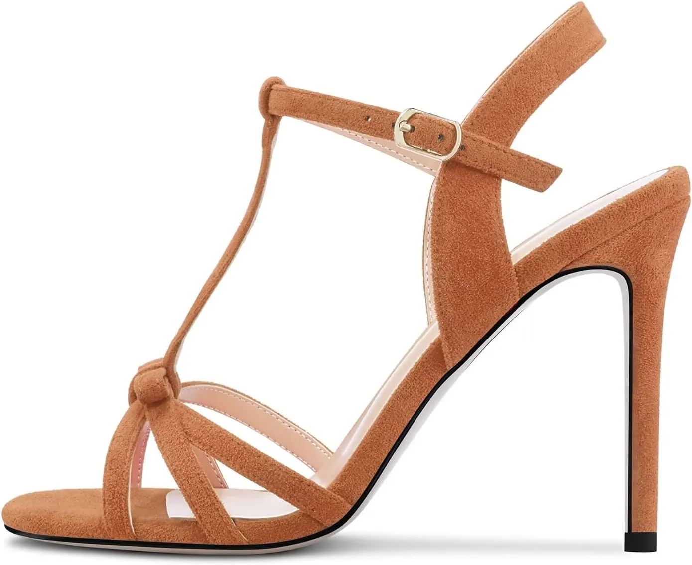 HEUIVZAR Women Stiletto High Heel Peep Open Toe Pumps T-Strap Buckle Bow-Knot Wedding Dress 3.9 Inches Heels