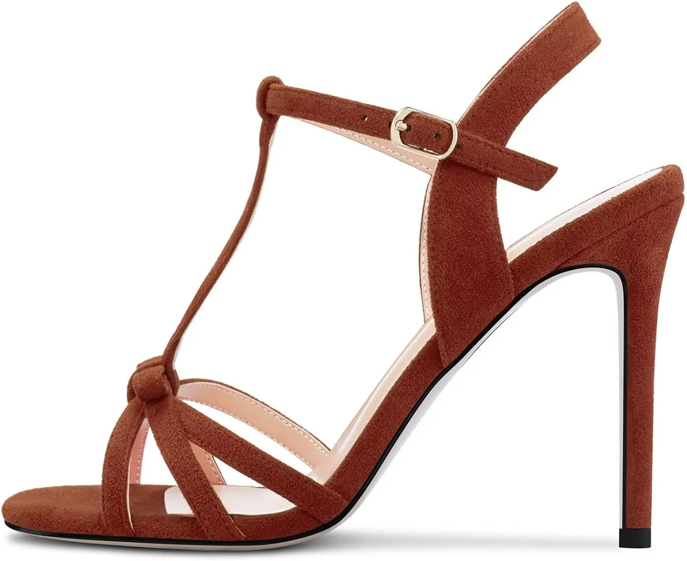 HEUIVZAR Women Stiletto High Heel Peep Open Toe Pumps T-Strap Buckle Bow-Knot Wedding Dress 3.9 Inches Heels