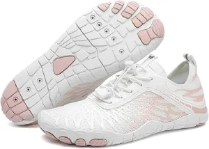 HF Barefoot Shoes,Breathable Wide Toe Box Shoe Men Women, Non - Slip, Minimalist Athletic Footwear, Walking and Daily Wear White/Pink