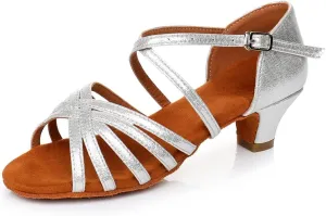 HIPPOSEUS Girls' Standard Latin Dance Shoes Open Toe Ballroom Dance Shoes Low Heel,Model WHXGG