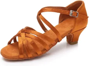 HIPPOSEUS Girls' Standard Latin Dance Shoes Open Toe Ballroom Dance Shoes Low Heel,Model WHXGG