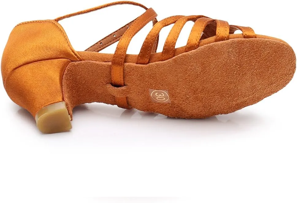 HIPPOSEUS Girls' Standard Latin Dance Shoes Open Toe Ballroom Dance Shoes Low Heel,Model WHXGG