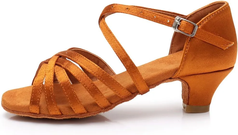 HIPPOSEUS Girls' Standard Latin Dance Shoes Open Toe Ballroom Dance Shoes Low Heel,Model WHXGG