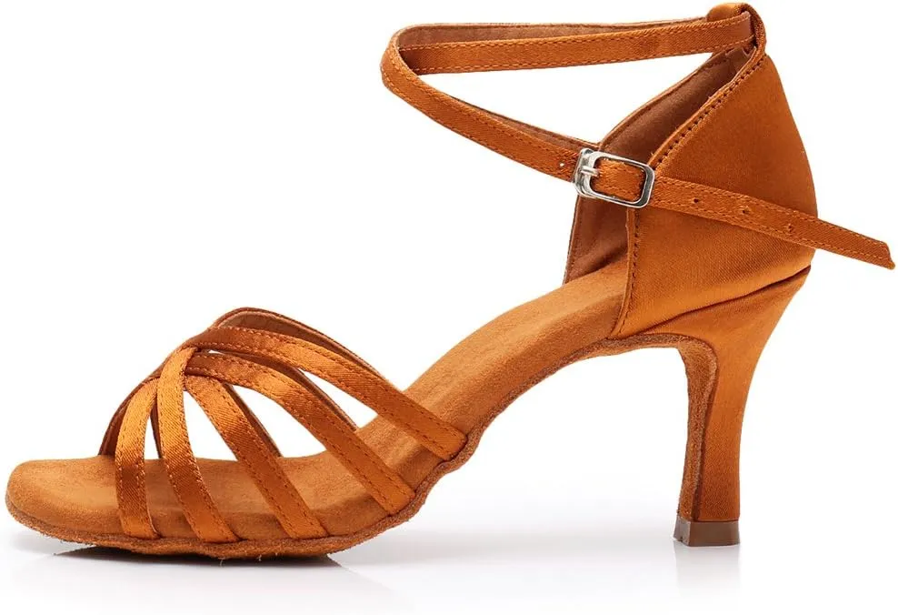 HIPPOSEUS Women's Open Toe Latin Dance Shoes Ankle Strap Ballroom Salsa Bachata Dancing Shoes Suede Outsole