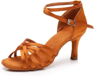 HIPPOSEUS Women's Open Toe Latin Dance Shoes Ankle Strap Ballroom Salsa Bachata Dancing Shoes Suede Outsole