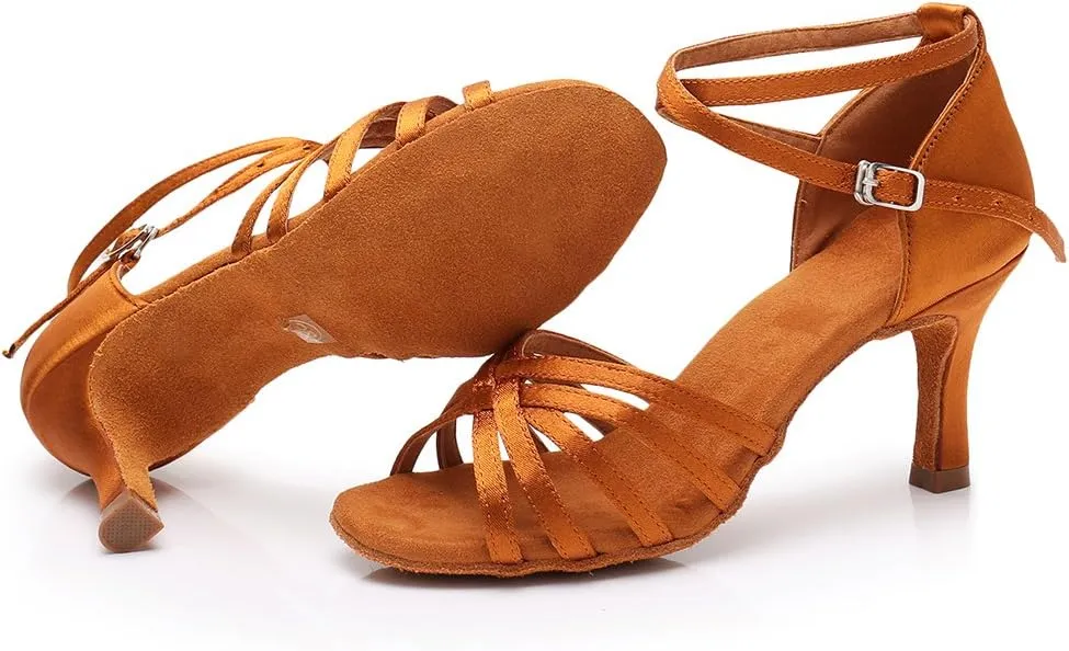 HIPPOSEUS Women's Open Toe Latin Dance Shoes Ankle Strap Ballroom Salsa Bachata Dancing Shoes Suede Outsole