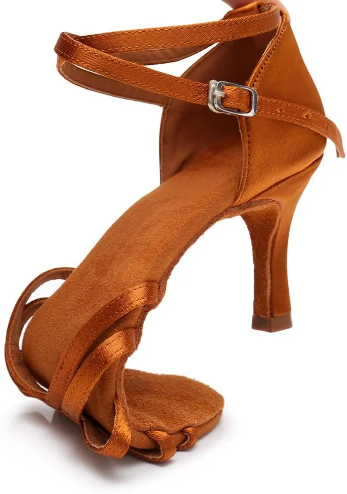 HIPPOSEUS Women's Open Toe Latin Dance Shoes Ankle Strap Ballroom Salsa Bachata Dancing Shoes Suede Outsole