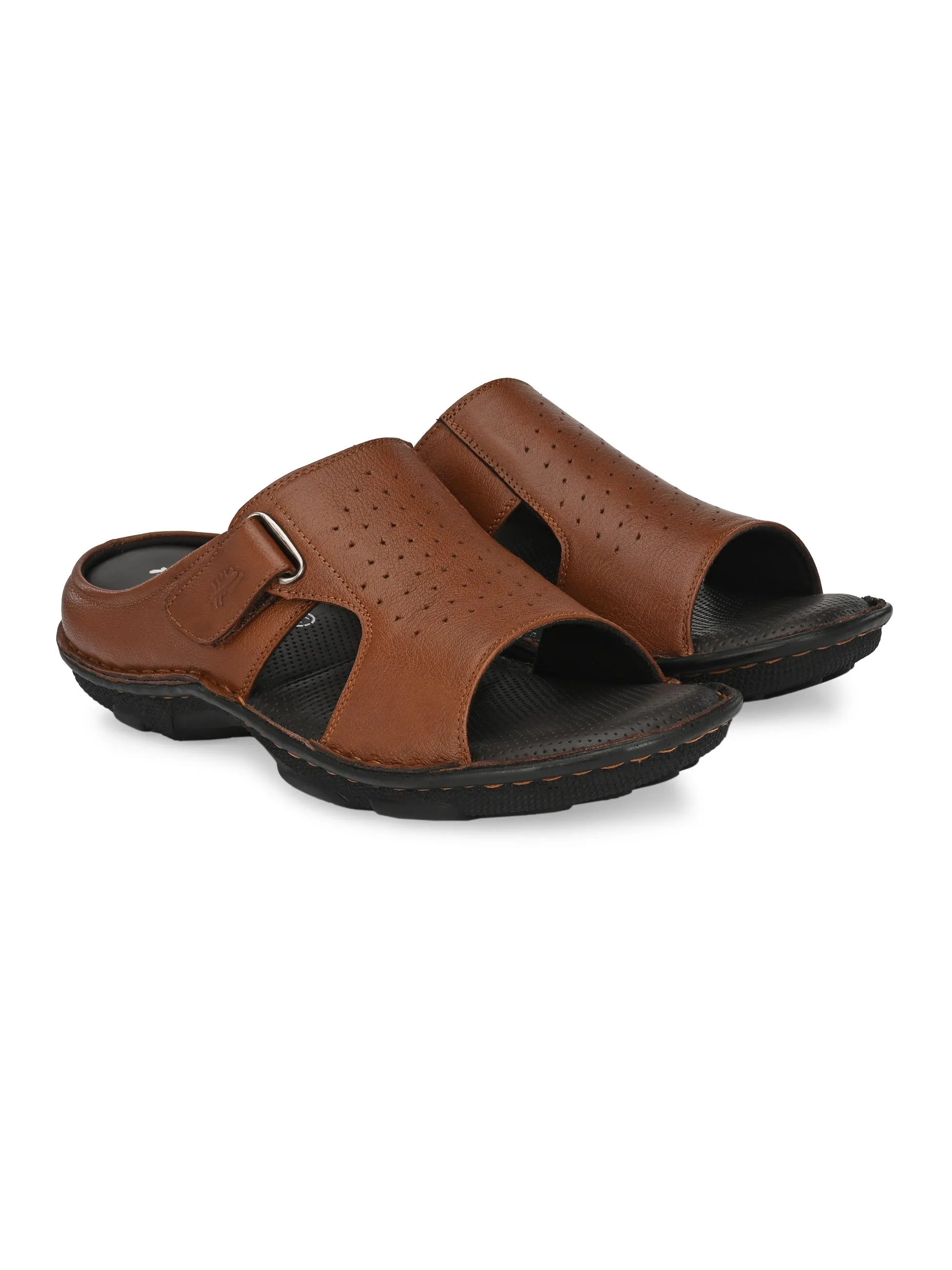 Hitz Men's Tan Leather Comfort Slippers