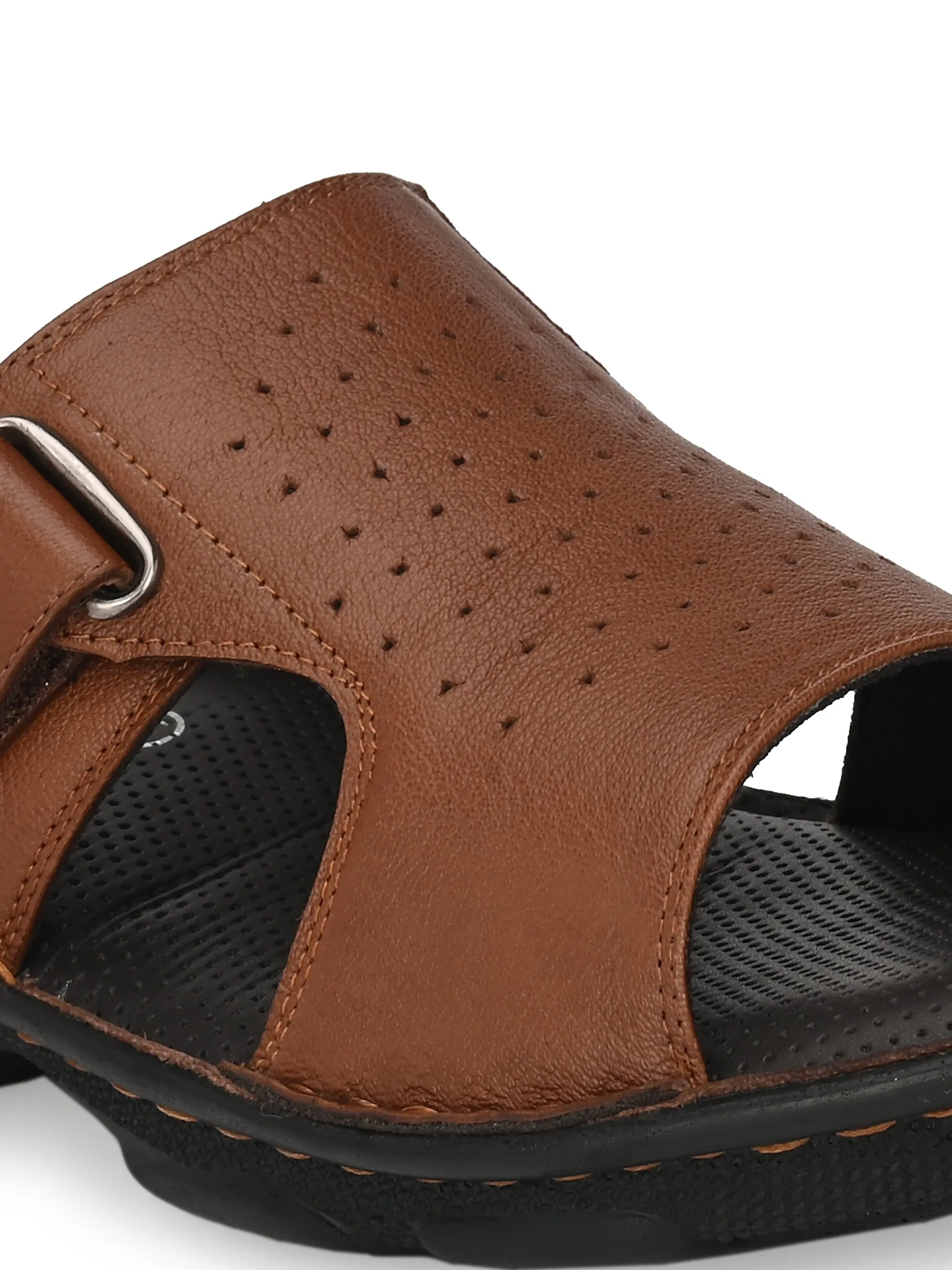 Hitz Men's Tan Leather Comfort Slippers