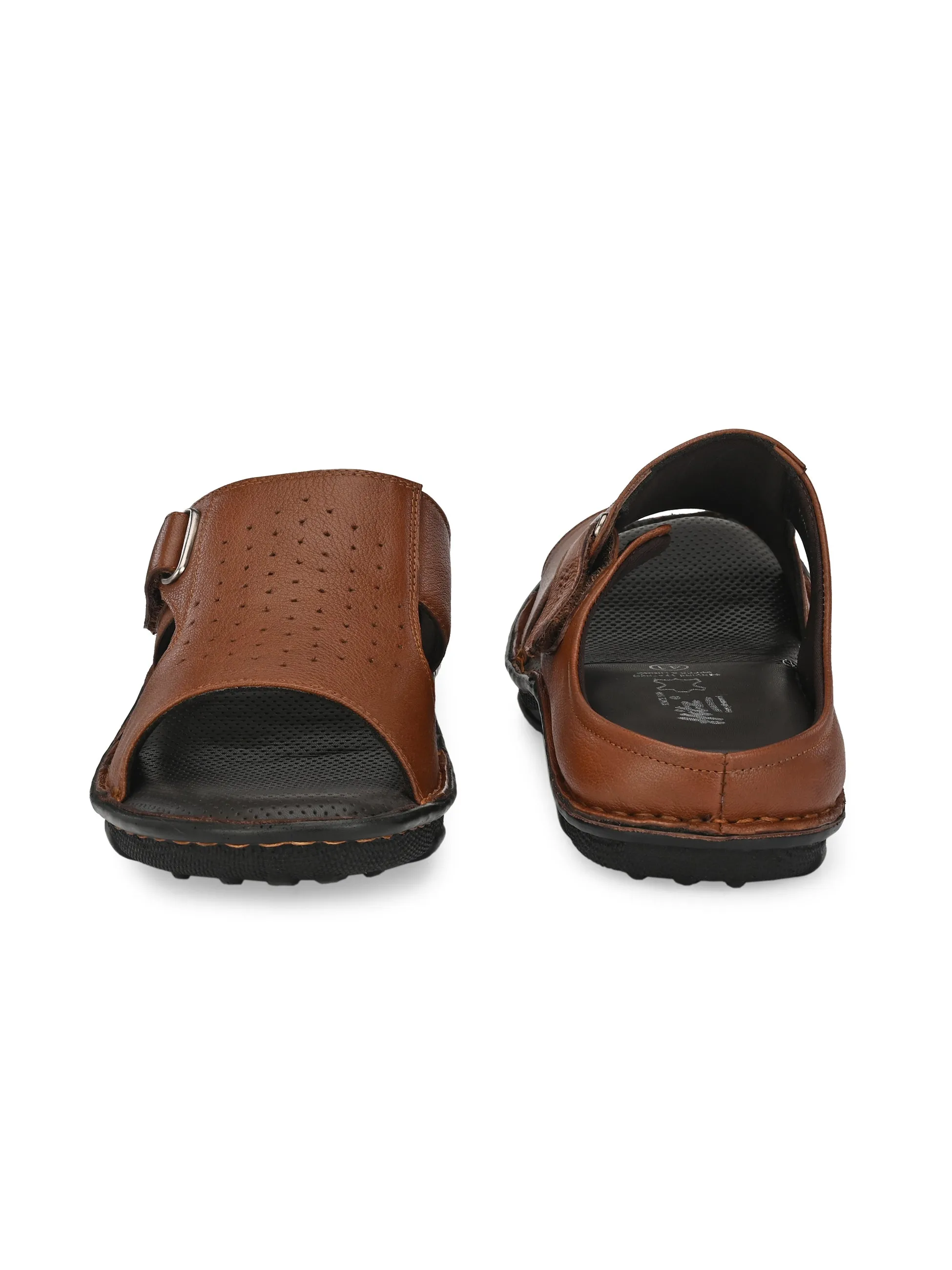 Hitz Men's Tan Leather Comfort Slippers