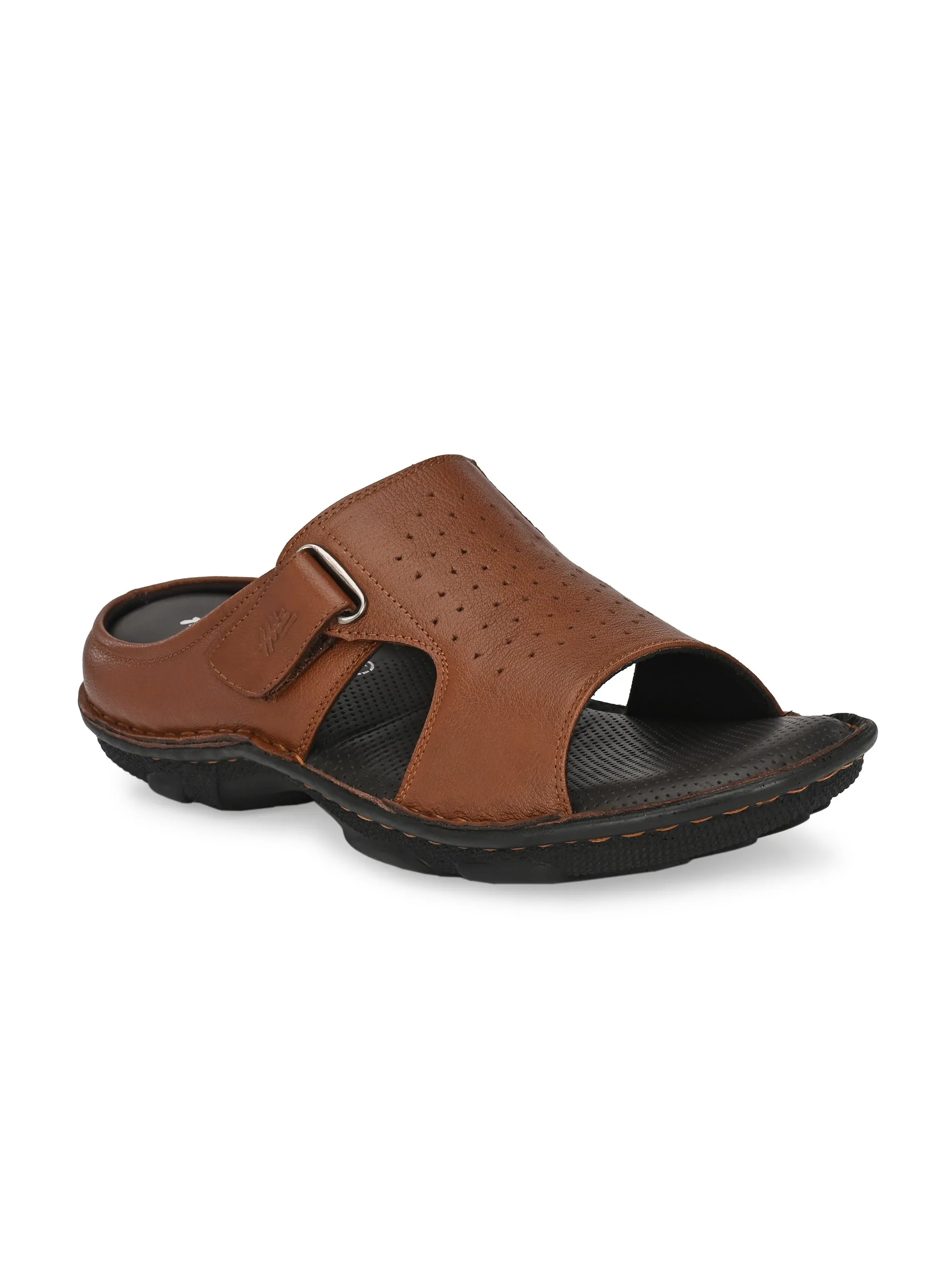 Hitz Men's Tan Leather Comfort Slippers
