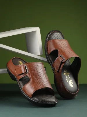 Hitz Men's Tan Leather Comfort Slippers