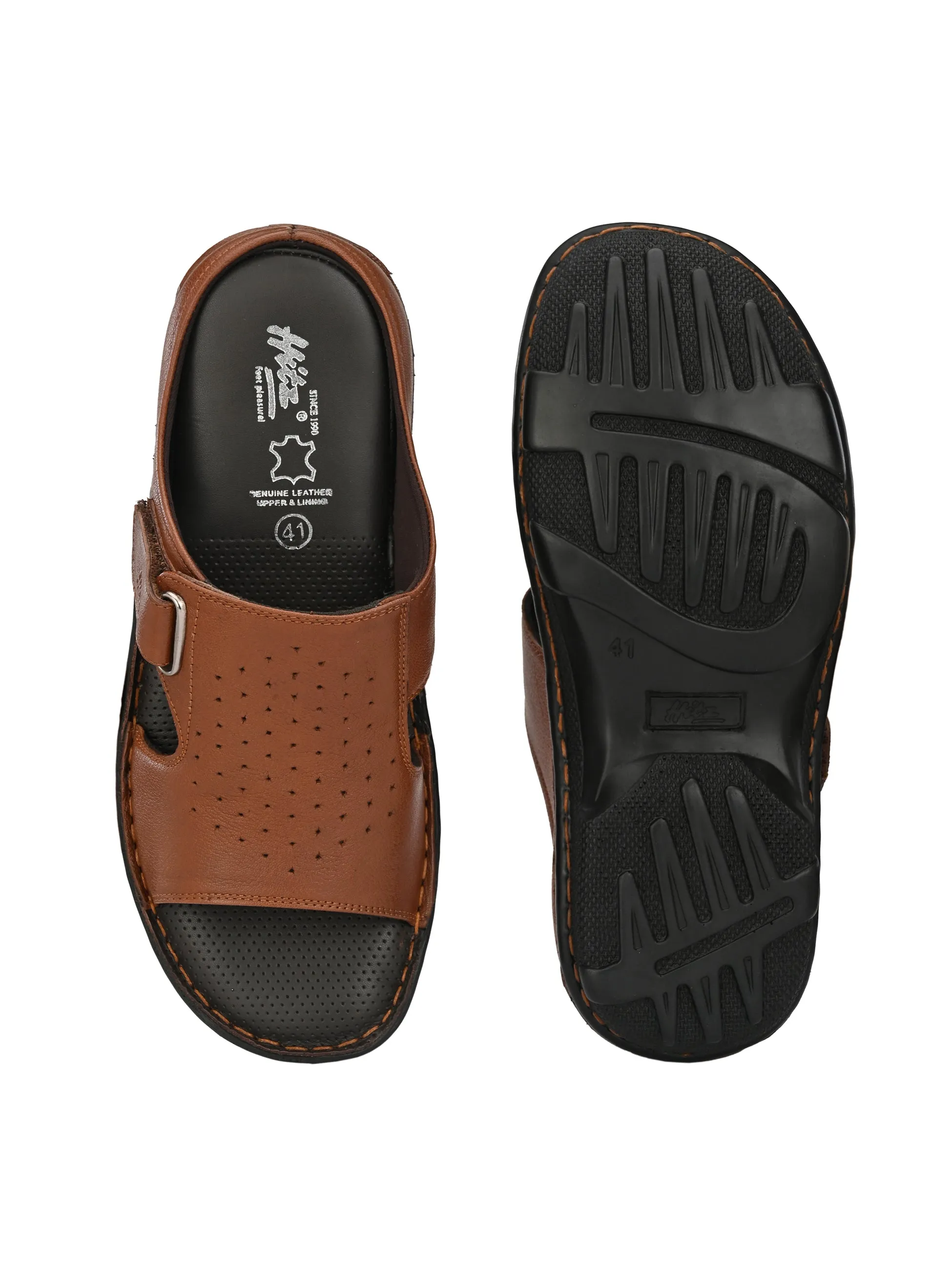 Hitz Men's Tan Leather Comfort Slippers