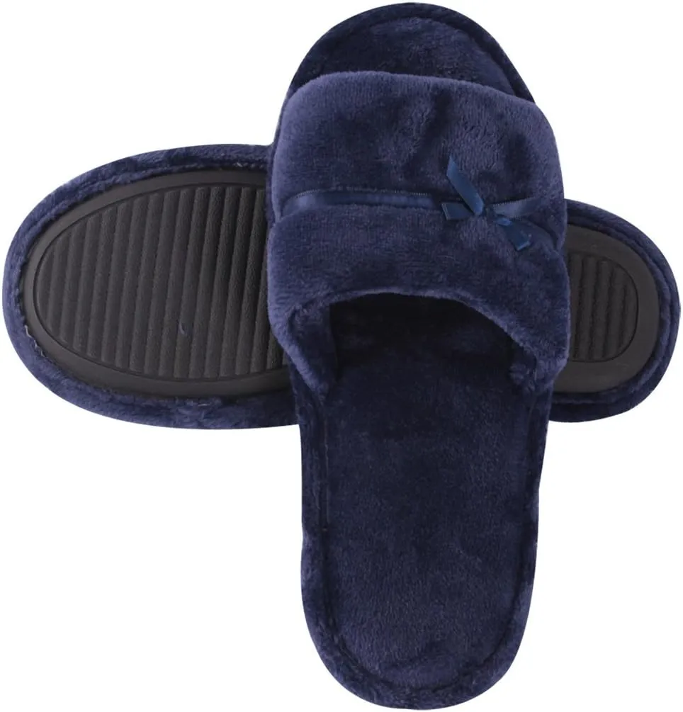Home Slipper Open Toe Slippers Womens Soft Fuzzy Flannel Memory Foam Non-Slip Indoor Slippers