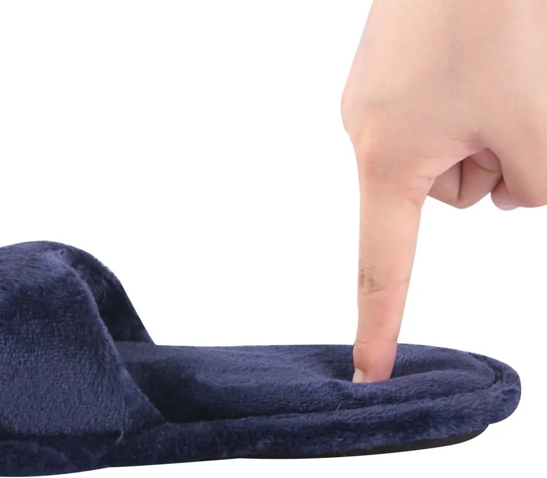 Home Slipper Open Toe Slippers Womens Soft Fuzzy Flannel Memory Foam Non-Slip Indoor Slippers