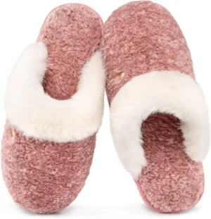 HomeTop Women's Cute Fuzzy Memory Foam Scuff Slippers Comfy Bedroom Lightweight Indoor House Shoes with Luxury Fluffy Collar