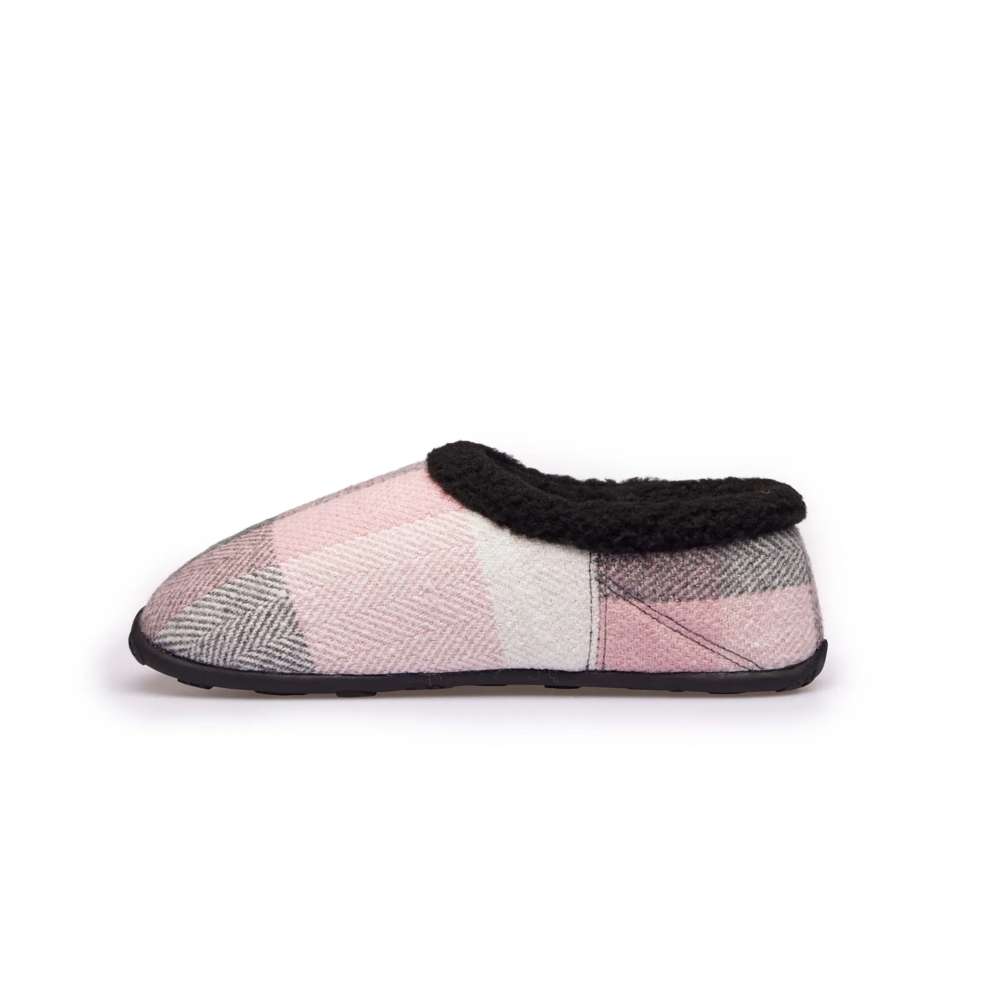 Homeys CHARLOTTE Womens Full Slippers Pink/Grey/Cream Check