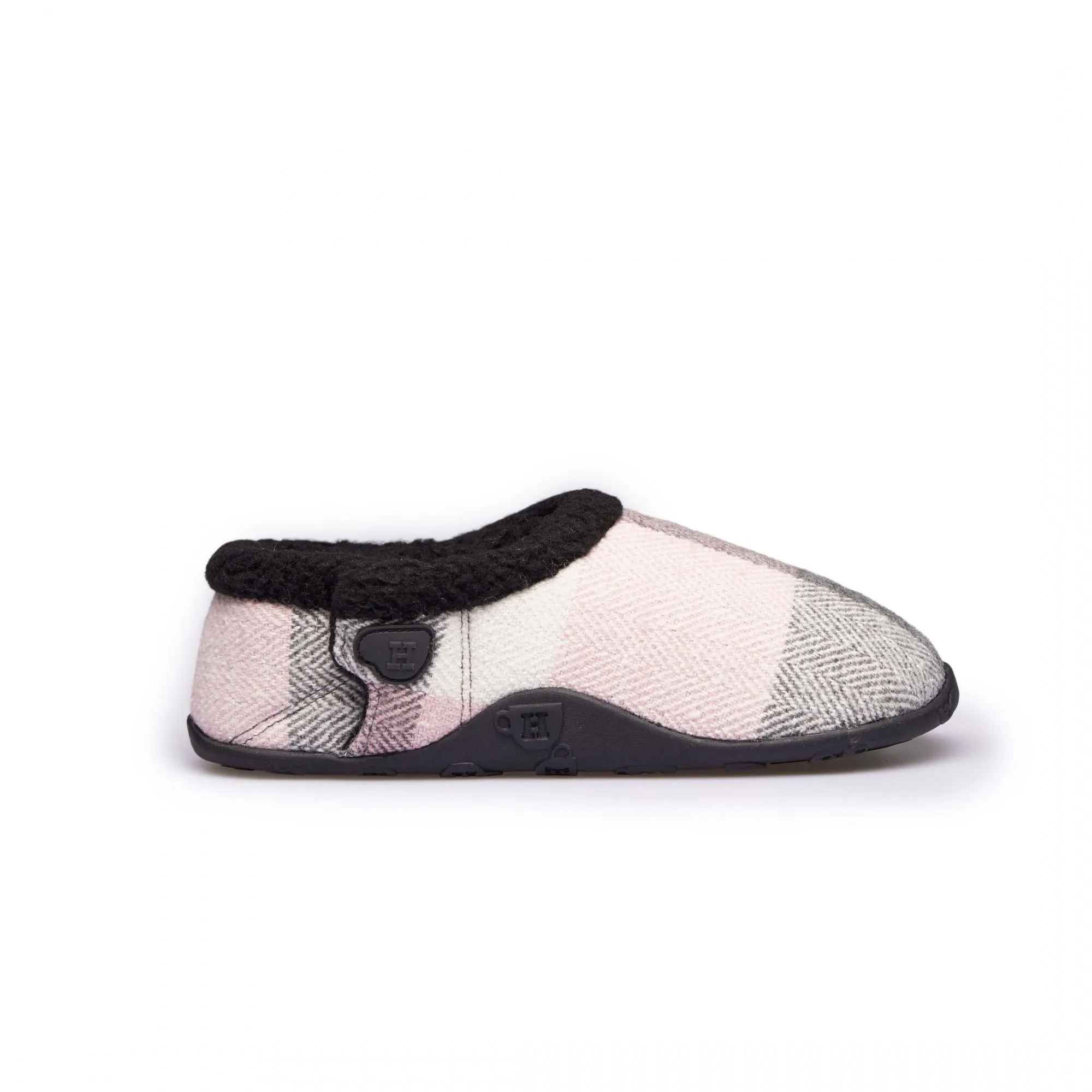 Homeys CHARLOTTE Womens Full Slippers Pink/Grey/Cream Check