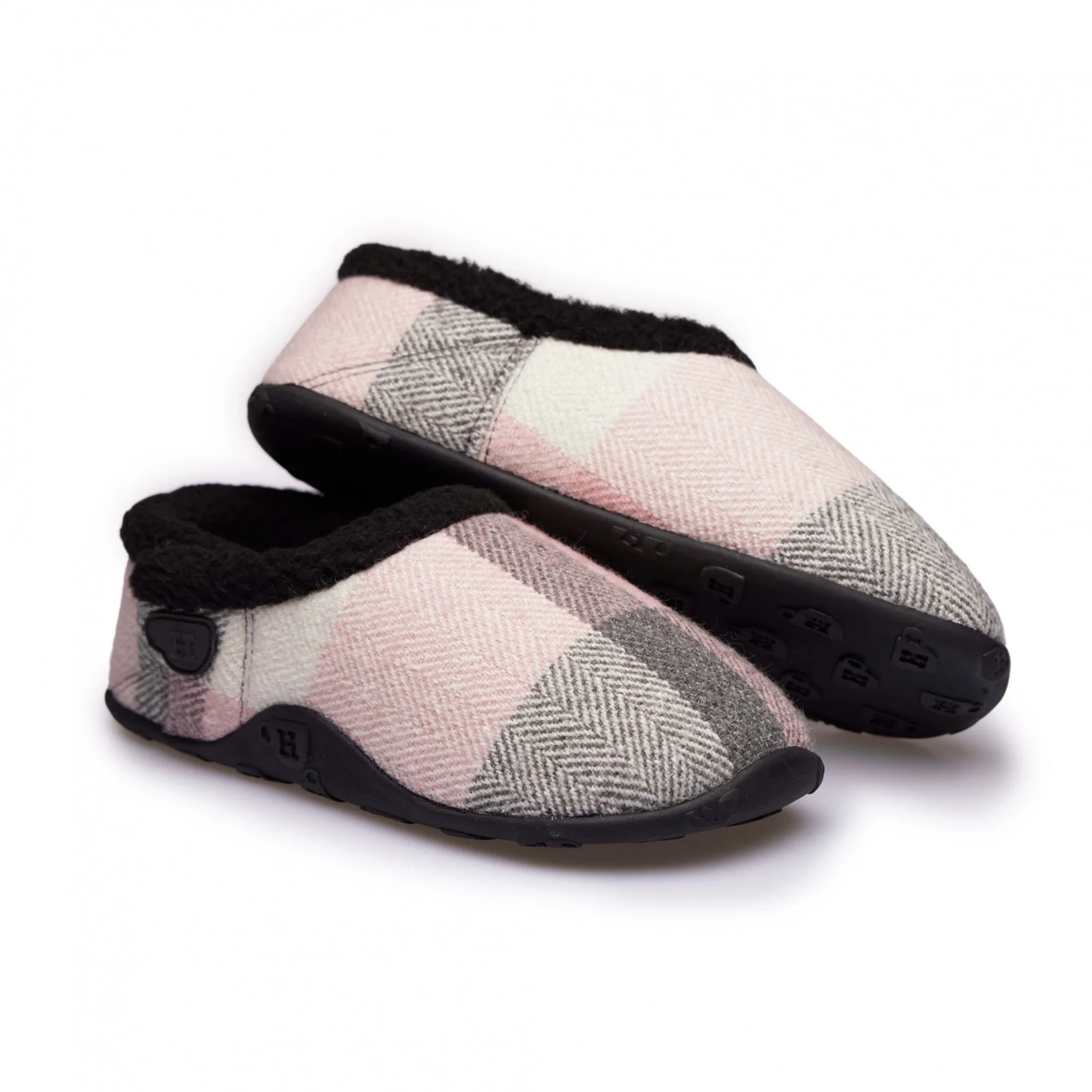 Homeys CHARLOTTE Womens Full Slippers Pink/Grey/Cream Check