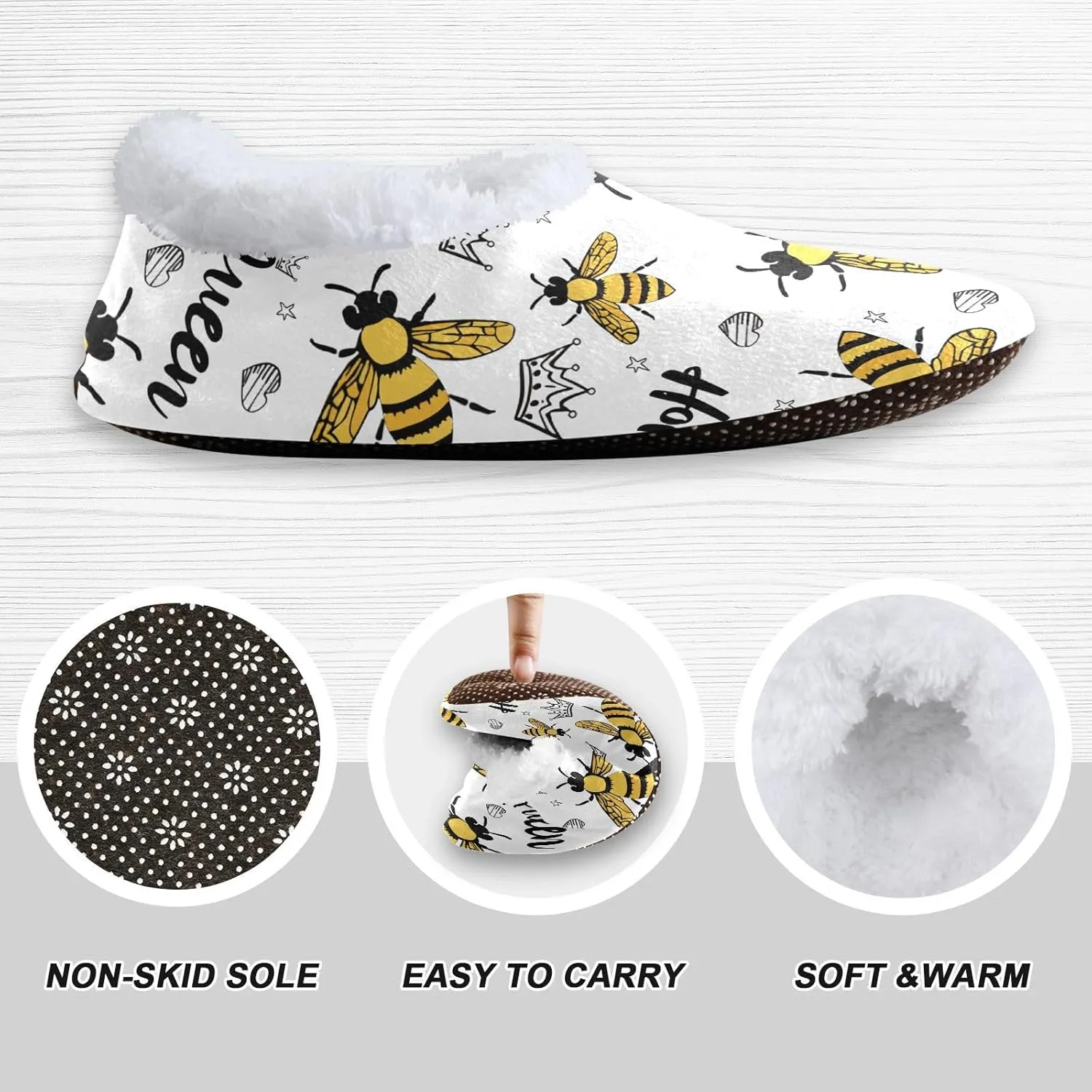 Honey Bees Queen House Slippers Non-Slip Soft Sole Slippers for Bed