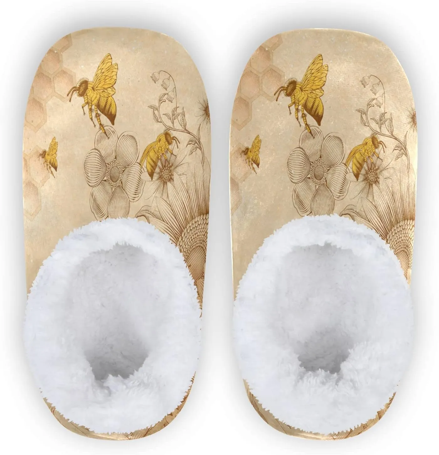 Honey Bees Wildflowers Home Slippers Retro Style Sunflowers Spa Travel House Slipper Soft Memory Foam Slipper Non Slip for Women Men Hotel Bedroom Shoes Slippers M