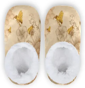 Honey Bees Wildflowers Home Slippers Retro Style Sunflowers Spa Travel House Slipper Soft Memory Foam Slipper Non Slip for Women Men Hotel Bedroom Shoes Slippers M