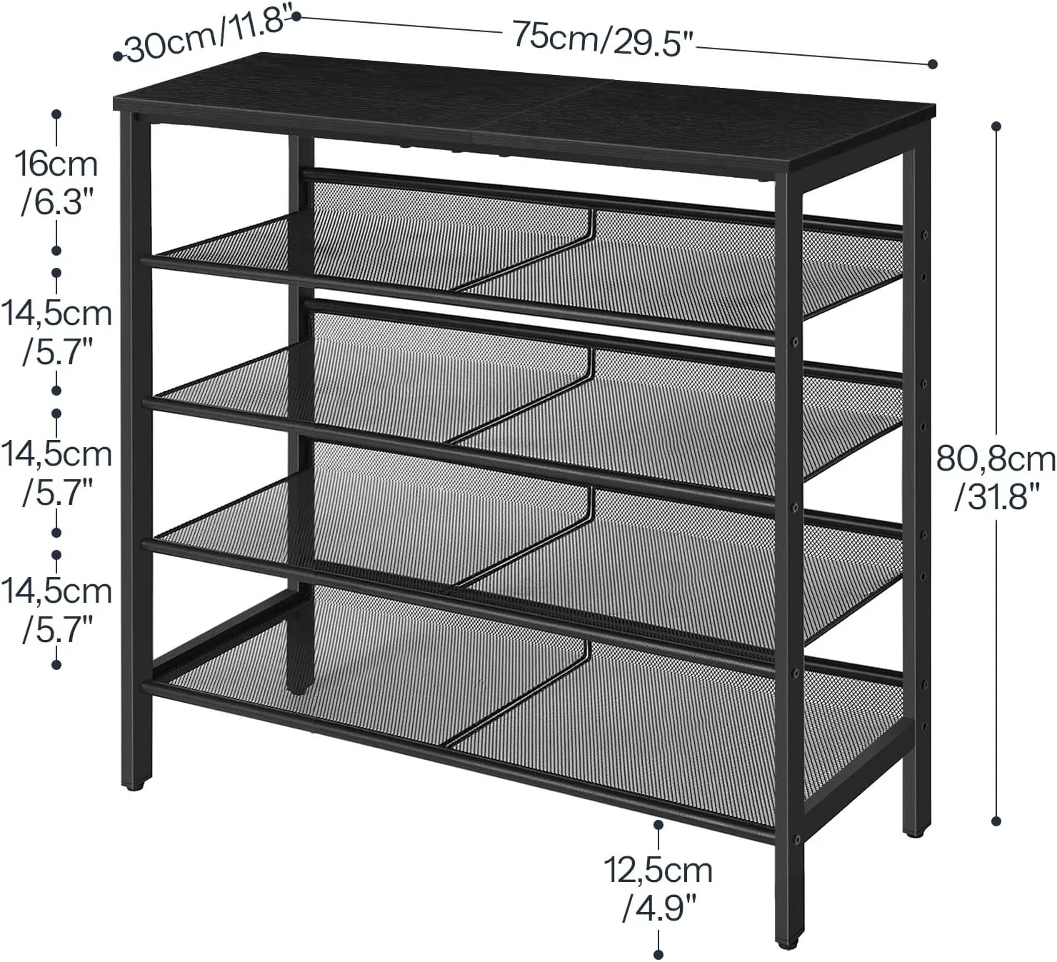 HOOBRO Shoe Rack for Entryway, 5-Tier Organizer with Adjustable Mesh Shelves, 16-20 Pairs, Spacious Floor Mount, Metal, Industrial, Closet Shoe Shelf, Black BB12XJ01