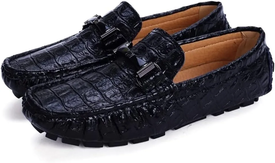 HOOENG Men's Loafers Crocodile Print PU Leather Moccasins Shoes Flexible Comfortable Anti-Slip Fashion Wedding Slip-ons
