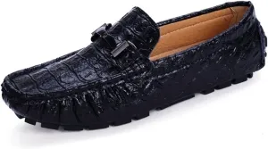 HOOENG Men's Loafers Crocodile Print PU Leather Moccasins Shoes Flexible Comfortable Anti-Slip Fashion Wedding Slip-ons