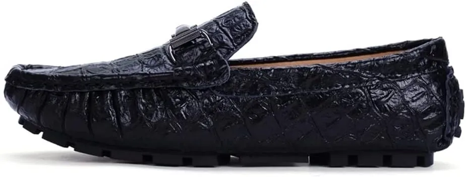 HOOENG Men's Loafers Crocodile Print PU Leather Moccasins Shoes Flexible Comfortable Anti-Slip Fashion Wedding Slip-ons
