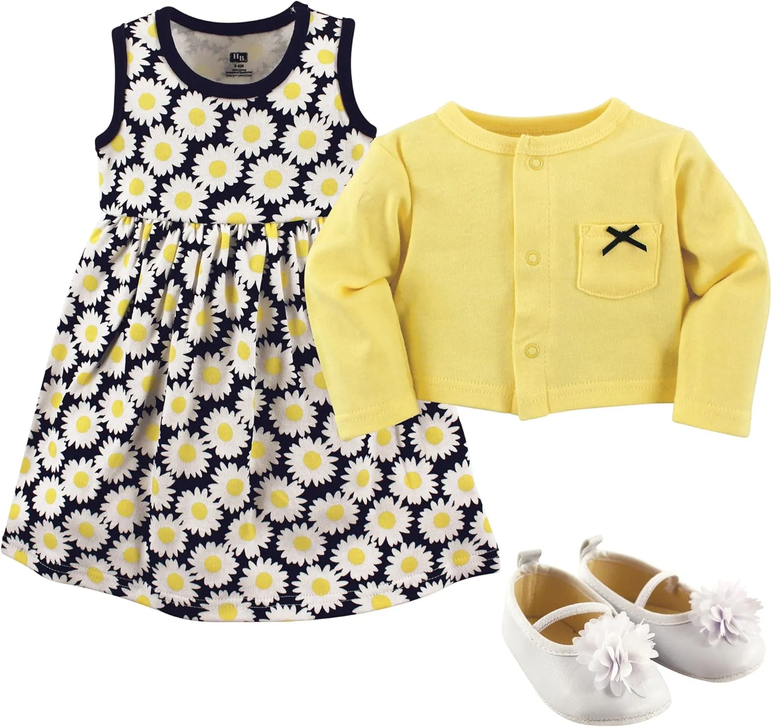 Hudson Baby baby-girls Cotton Dress, Cardigan and Shoe Set