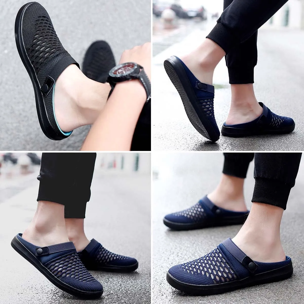 HYDLONGR Men's Women's Lightweight Breathable Knitted Upper Quick Drying Non-Slip Garden Sandals Beach Slippers Clogs Shoes