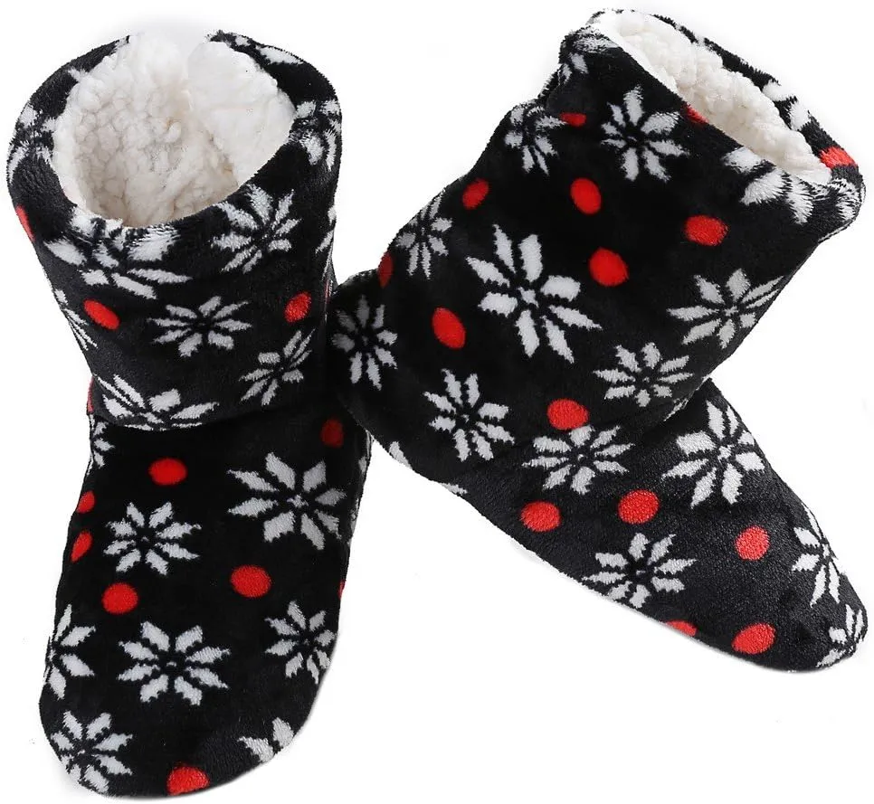 ICONOFLASH Women's Printed Bootie Slipper with Faux Shearling Lining
