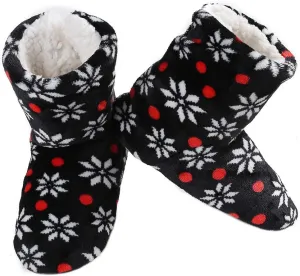 ICONOFLASH Women's Printed Bootie Slipper with Faux Shearling Lining