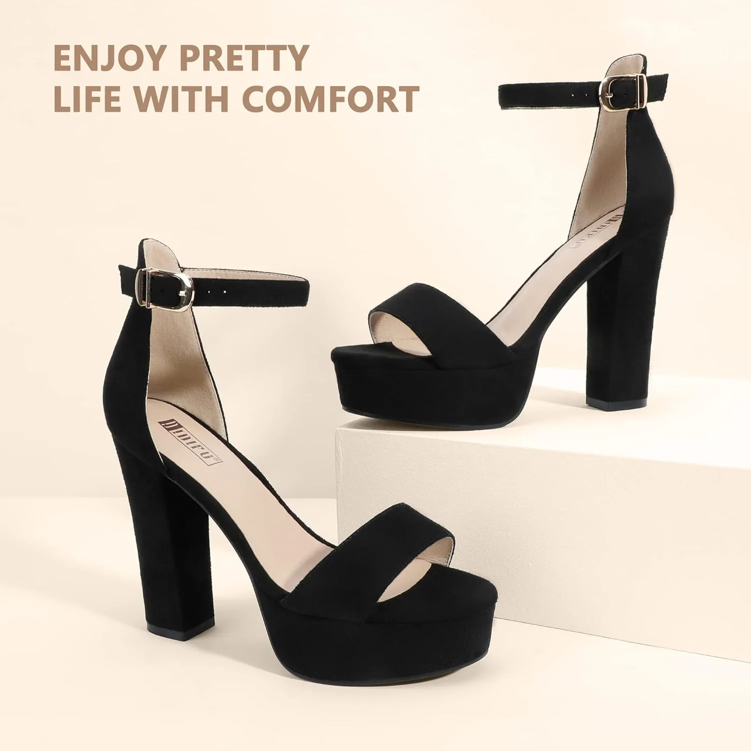 IDIFU Women's Platform Chunky High Heel Sexy Sandals Ankle Strap Open Toe Heeled Shoes for Wedding Party Evening