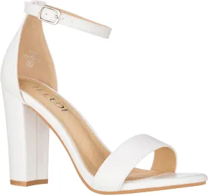 ILLUDE Women’s Open Toe Ankle Strap Chunky Block High Heel - Formal, Wedding, Party Classic Heeled Sandals - Ruby