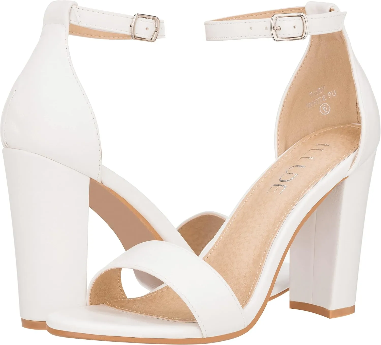 ILLUDE Women’s Open Toe Ankle Strap Chunky Block High Heel - Formal, Wedding, Party Classic Heeled Sandals - Ruby