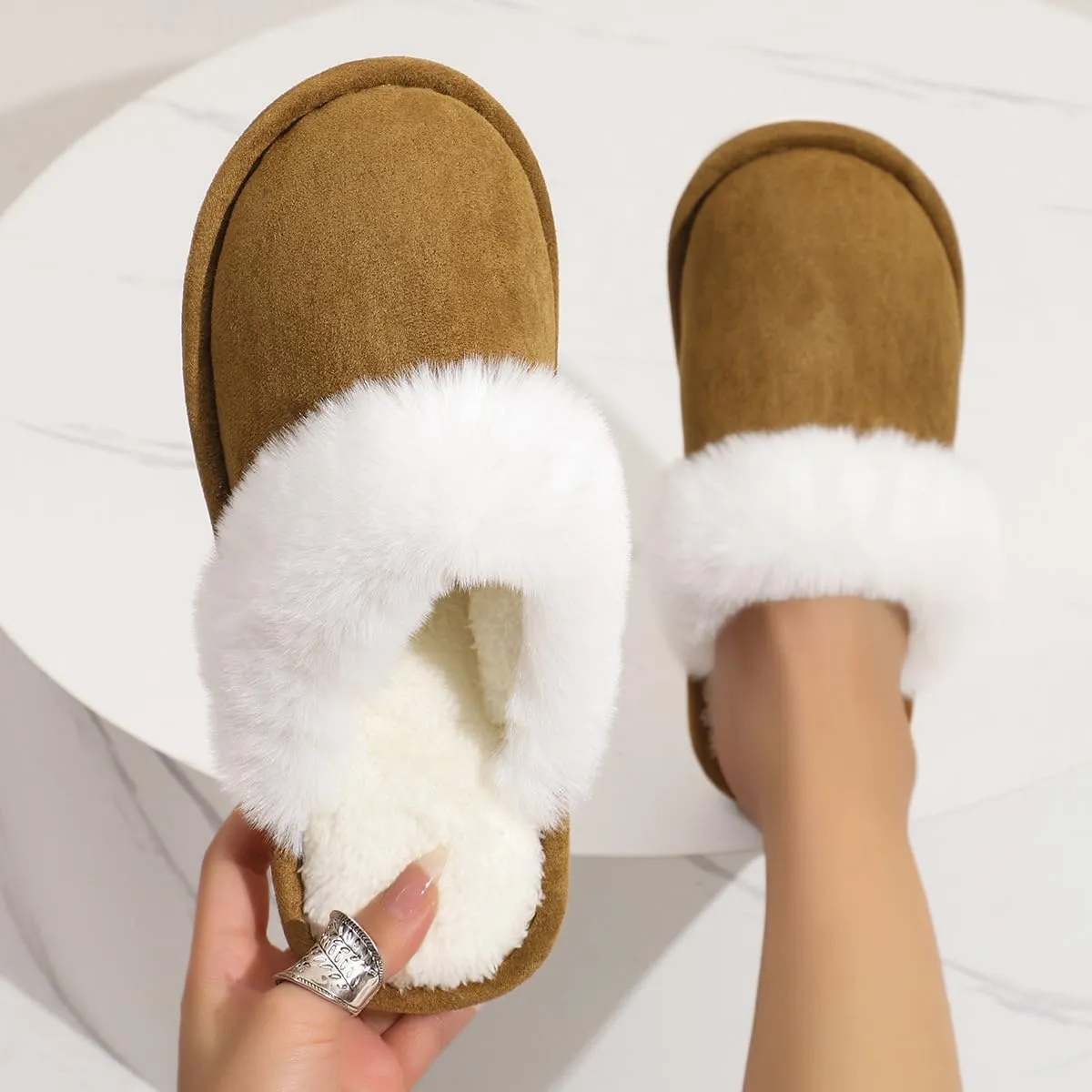 Imtosec Dreamtoe Slippers For Women, 2024 Dreamtoe Winter Warm Plush Faux Fur Lined Indooor House Slides, Women's Fuzzy Memory Foam Slippers Fluffy Winter House Shoes Indoor and Outdoor