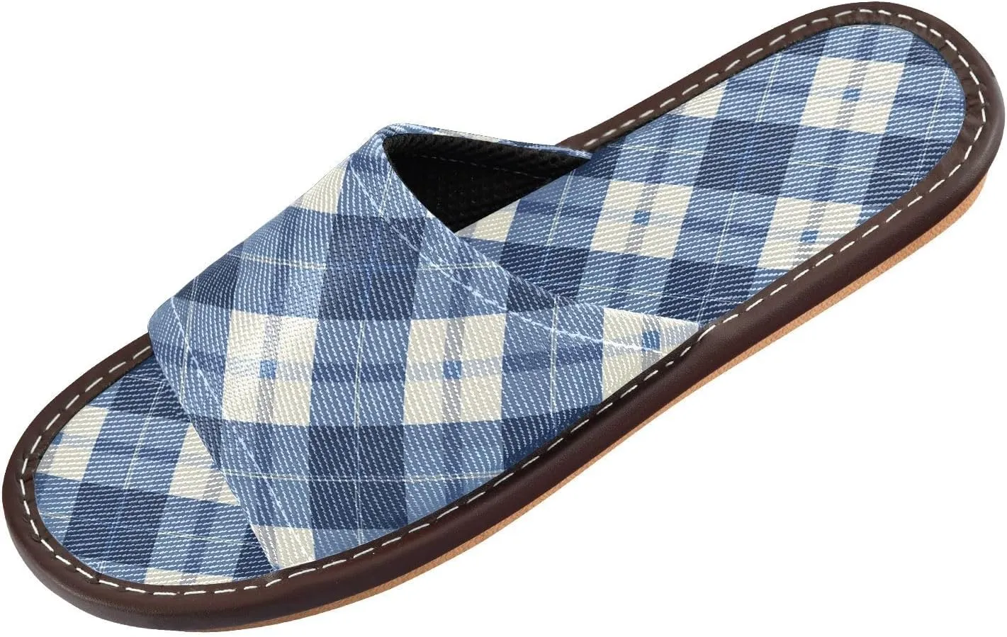 Indigo Buffalo Checks Womens Bathroom Shower Slippers Washable Dorm Home Slides for Outdoor Outdoor Beach