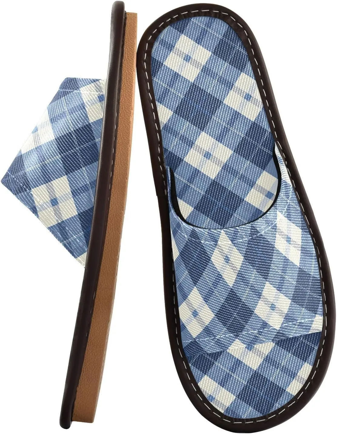 Indigo Buffalo Checks Womens Bathroom Shower Slippers Washable Dorm Home Slides for Outdoor Outdoor Beach