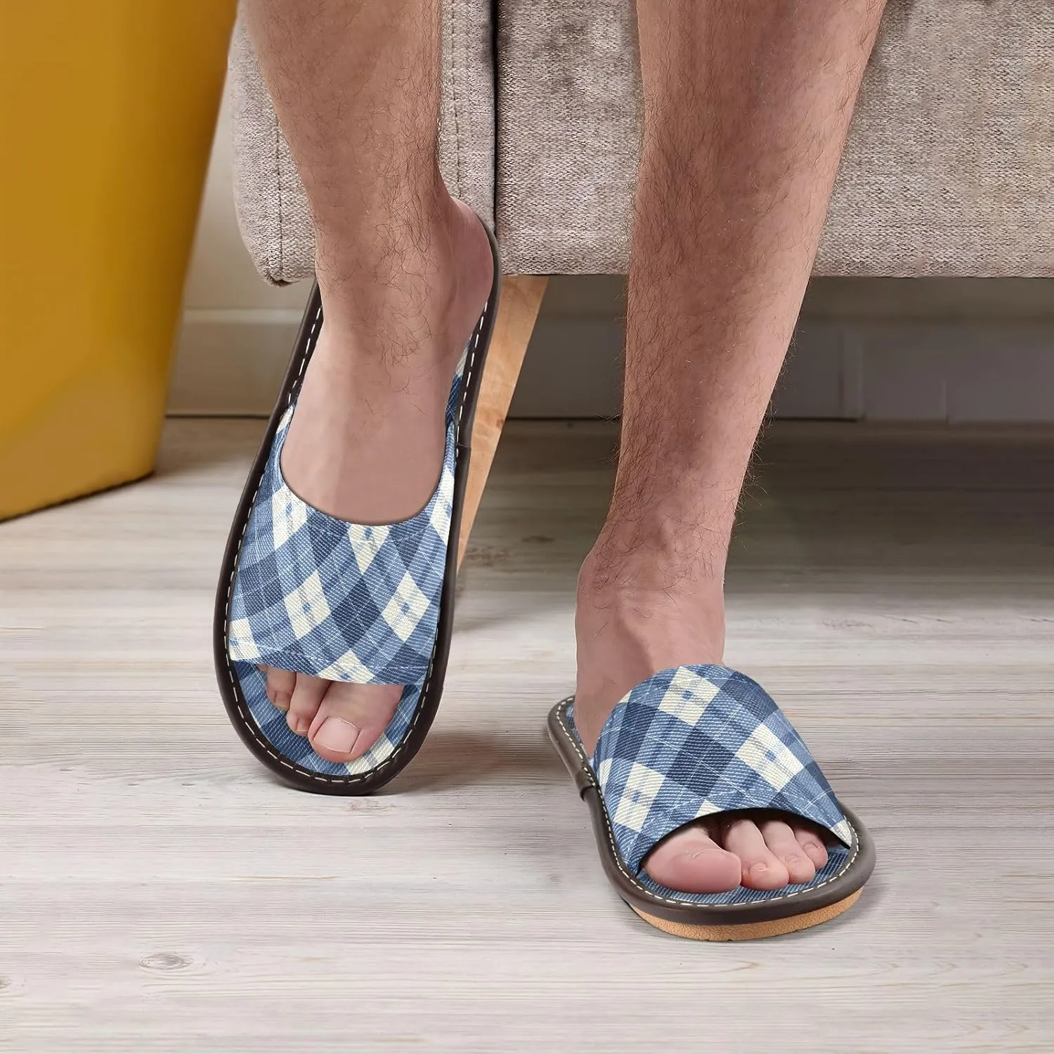 Indigo Buffalo Checks Womens Bathroom Shower Slippers Washable Dorm Home Slides for Outdoor Outdoor Beach