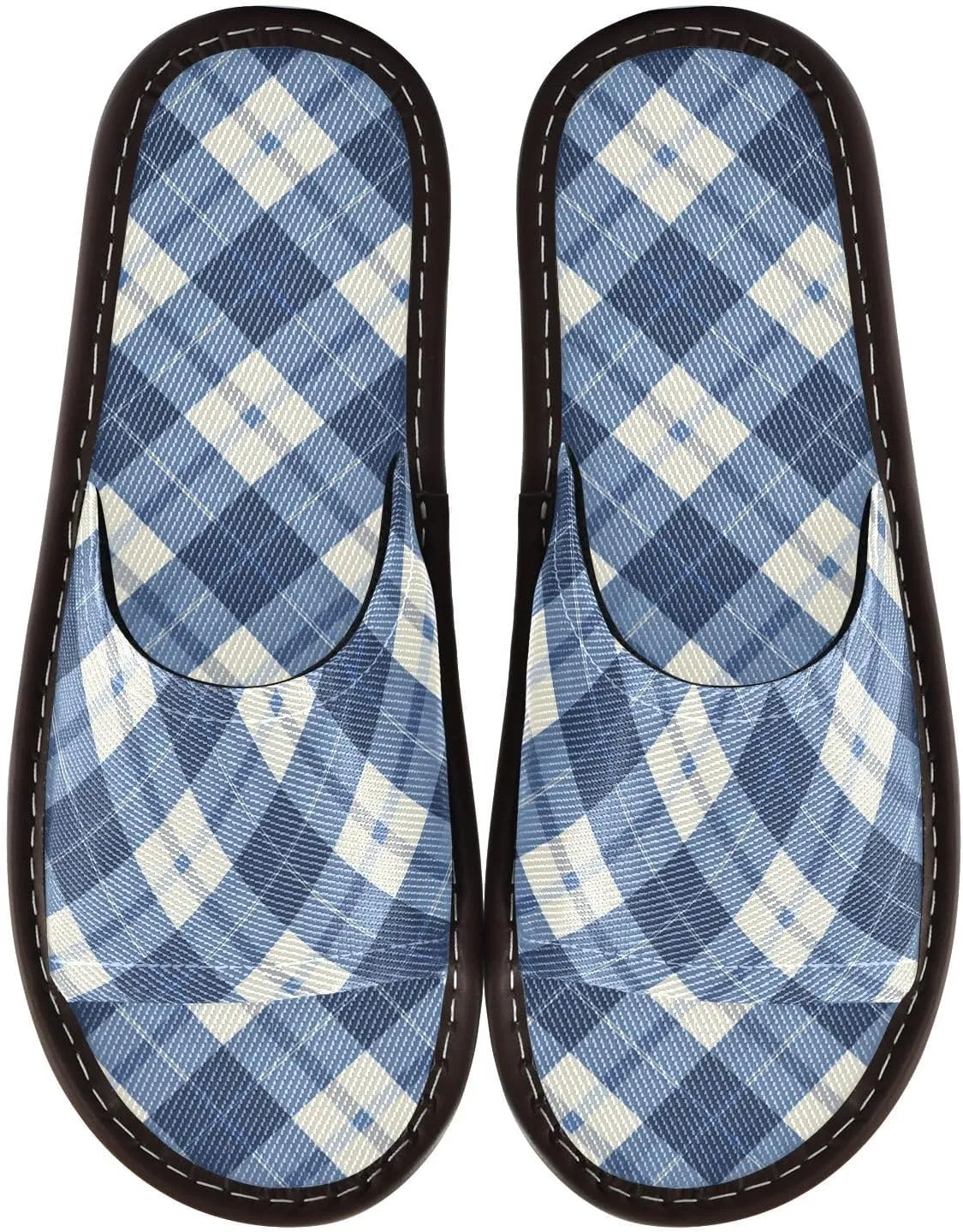 Indigo Buffalo Checks Womens Bathroom Shower Slippers Washable Dorm Home Slides for Outdoor Outdoor Beach